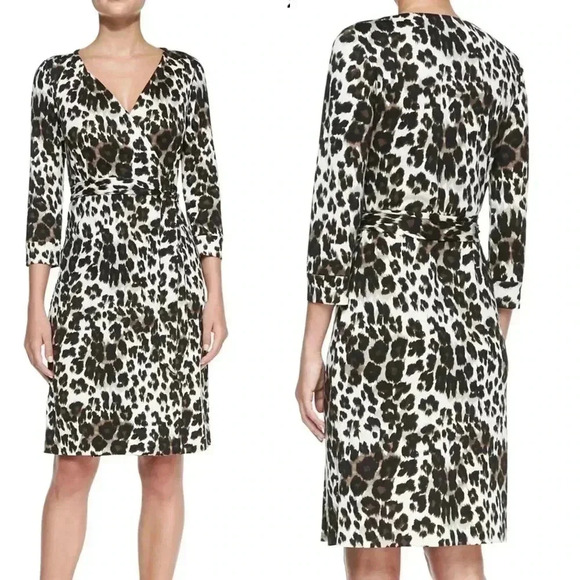 Diane von Furstenberg Julian Two Snow Leopard-Print Wrap Dress Size 2 - Picture 1 of 10